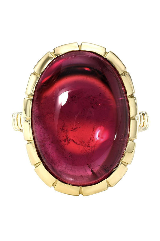 Pink Tourmaline Bezel Heirloom Ring-YELLOW GOLD-7-JEWELRYFINE JEWELRING-RETROUVAI