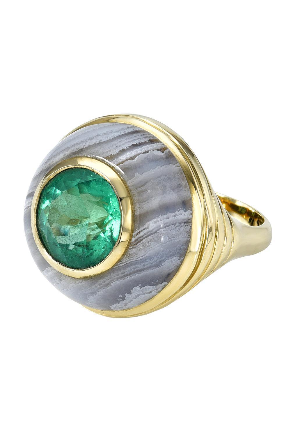 Emerald Blue Agate Petite Lollipop Ring-YELLOW GOLD-7-JEWELRYFINE JEWELRING-RETROUVAI