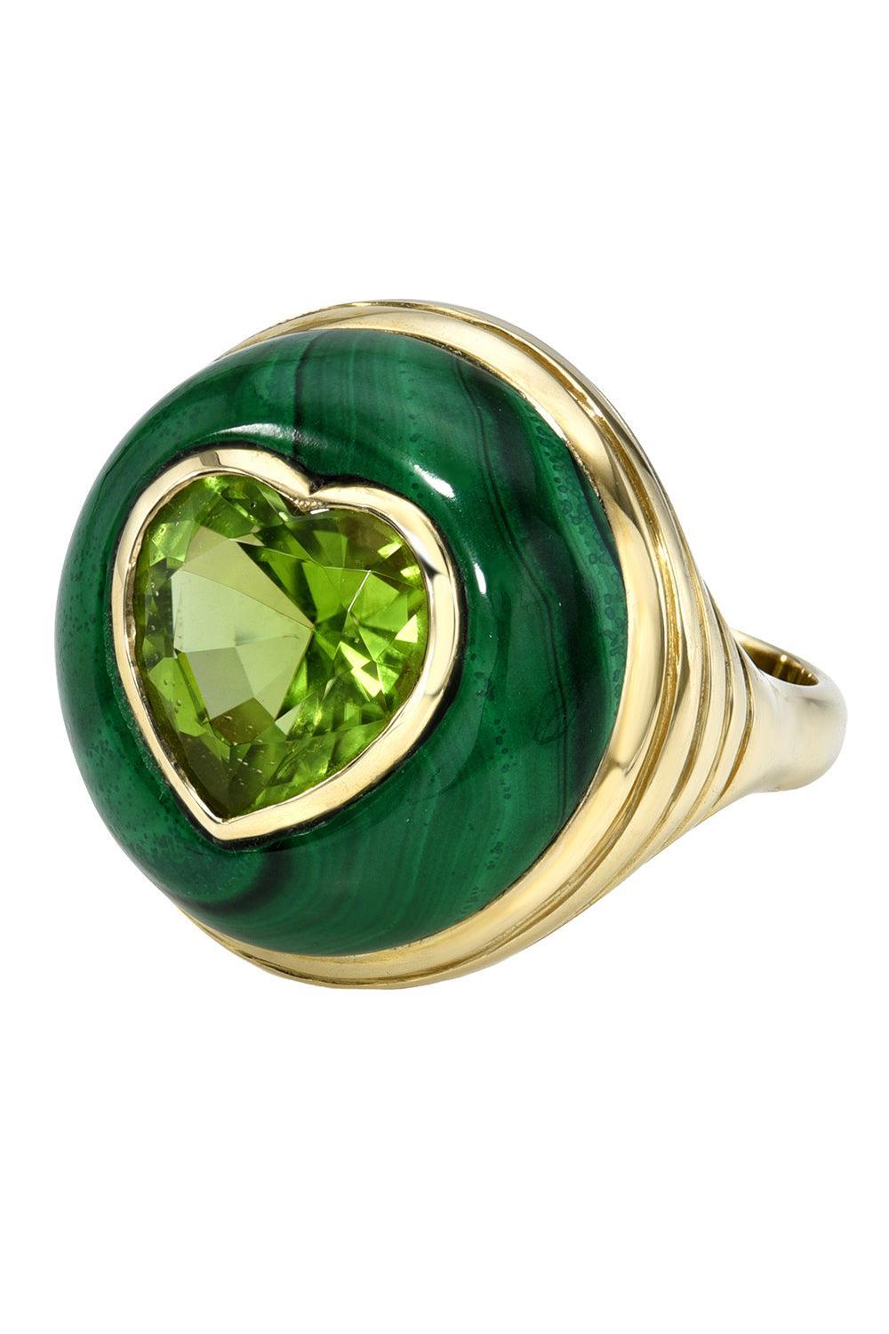 Malachite Peridot Petite Heart Lollipop Ring-YELLOW GOLD-6-JEWELRYFINE JEWELRING-RETROUVAI