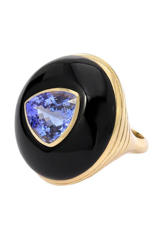 Black Onyx Tanzanite Lollipop Ring-YELLOW GOLD-6-JEWELRYFINE JEWELRING-RETROUVAI