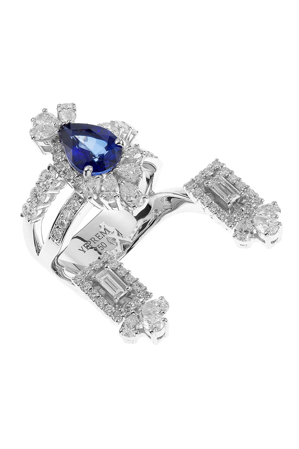 Blue Sapphire Diamond Statement Reign Ring-WHITE GOLD-5.75-JEWELRYFINE JEWELRING-YEPREM JEWELLERY
