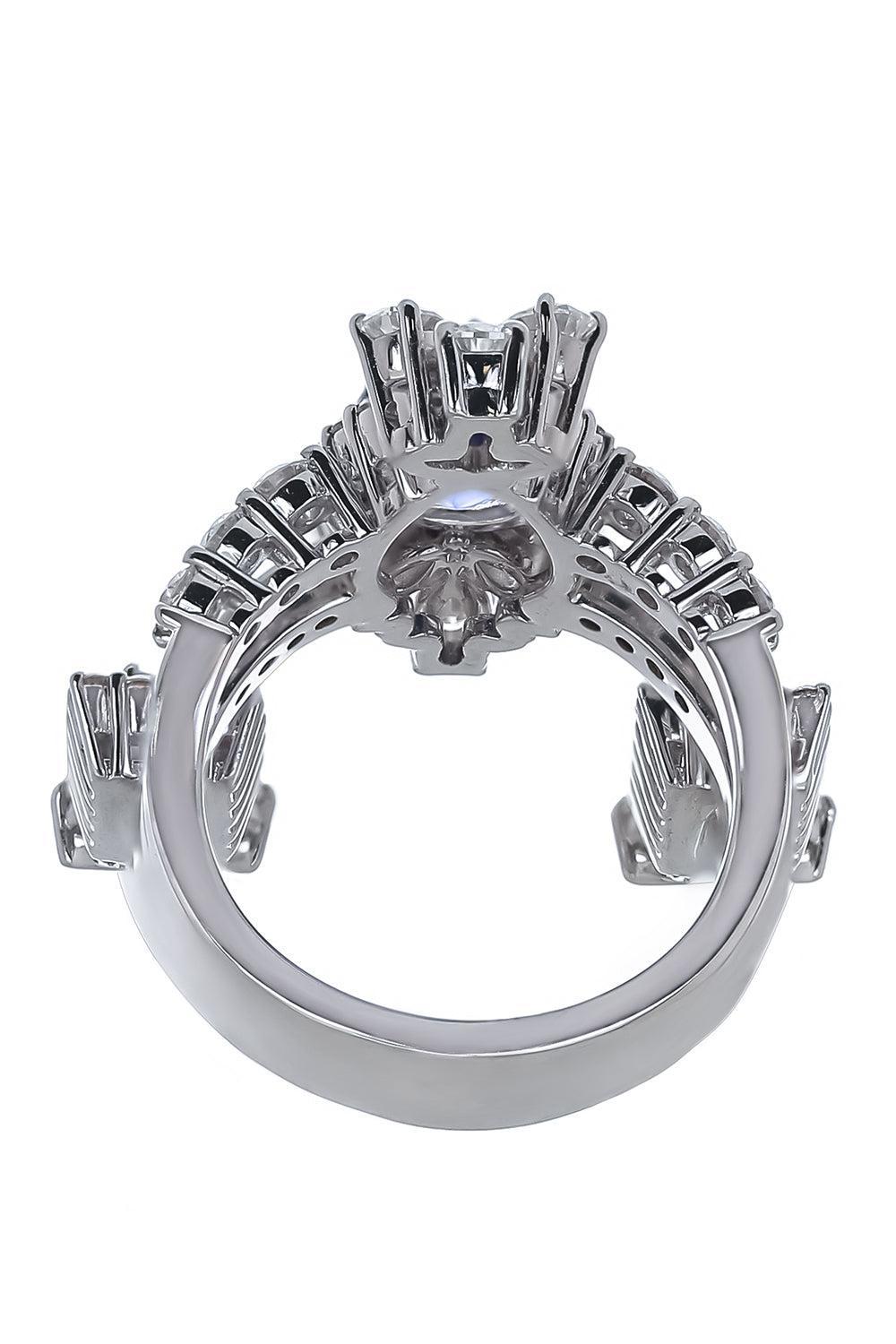 Blue Sapphire Diamond Statement Ring-WHITE GOLD-5.75-JEWELRYFINE JEWELRING-YEPREM JEWELLERY