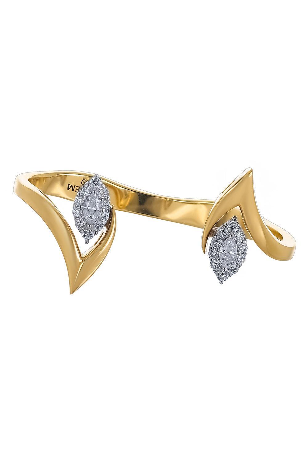 Diamond Marquise Double Finger Ring-YELLOW GOLD-7-JEWELRYFINE JEWELRING-YEPREM JEWELLERY