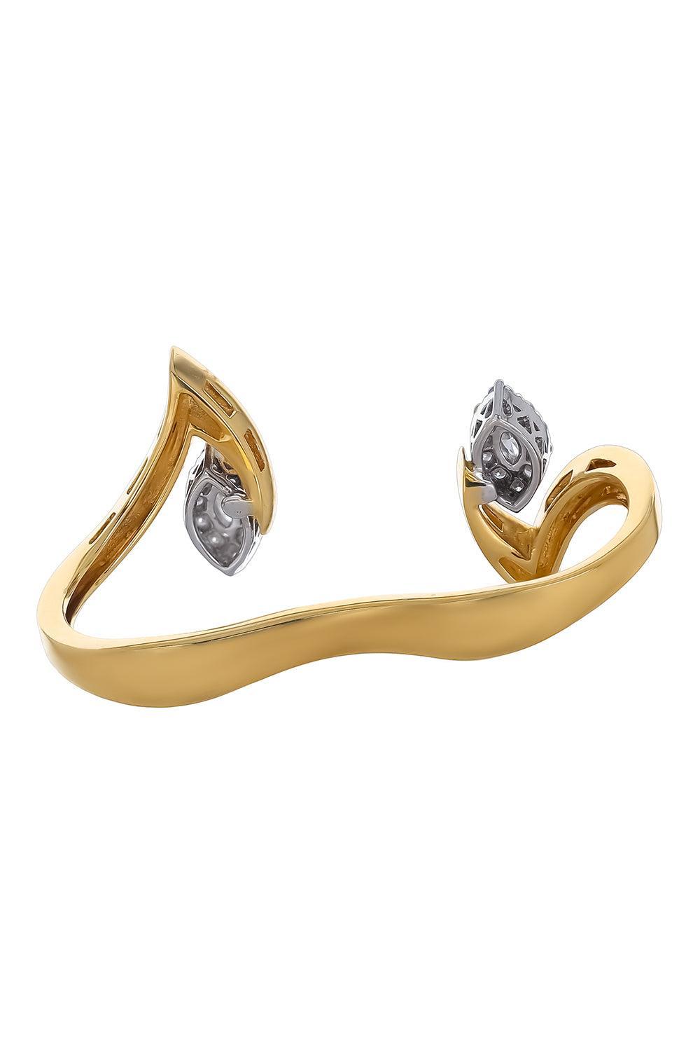 Diamond Marquise Double Finger Ring-YELLOW GOLD-7-JEWELRYFINE JEWELRING-YEPREM JEWELLERY