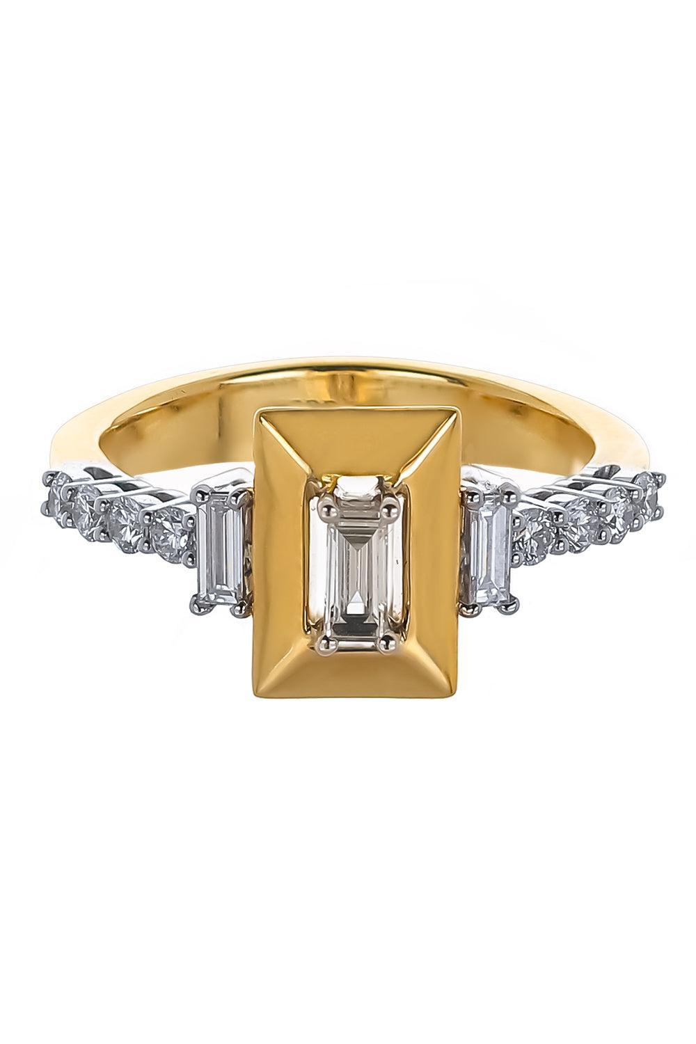 Diamond Baguette Center Ring-YELLOW GOLD-6.75-JEWELRYFINE JEWELRING-YEPREM JEWELLERY