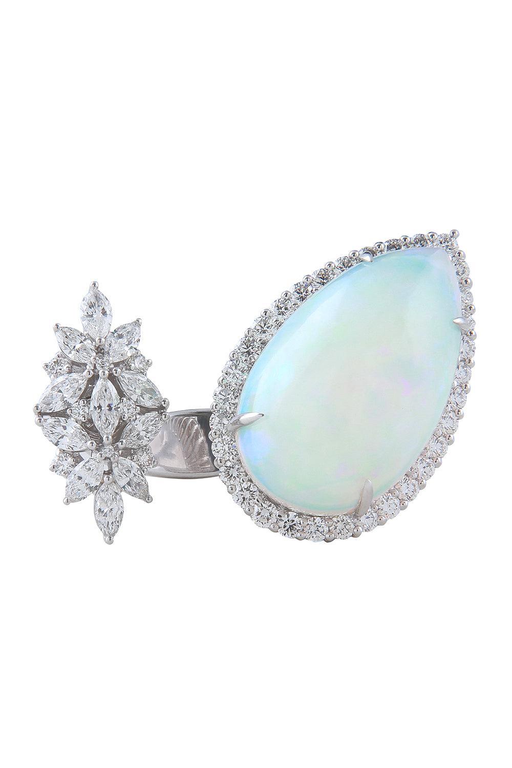 Opal Diamond Open Reign Supreme Ring-WHITE GOLD-6.25-JEWELRYFINE JEWELRING-YEPREM JEWELLERY