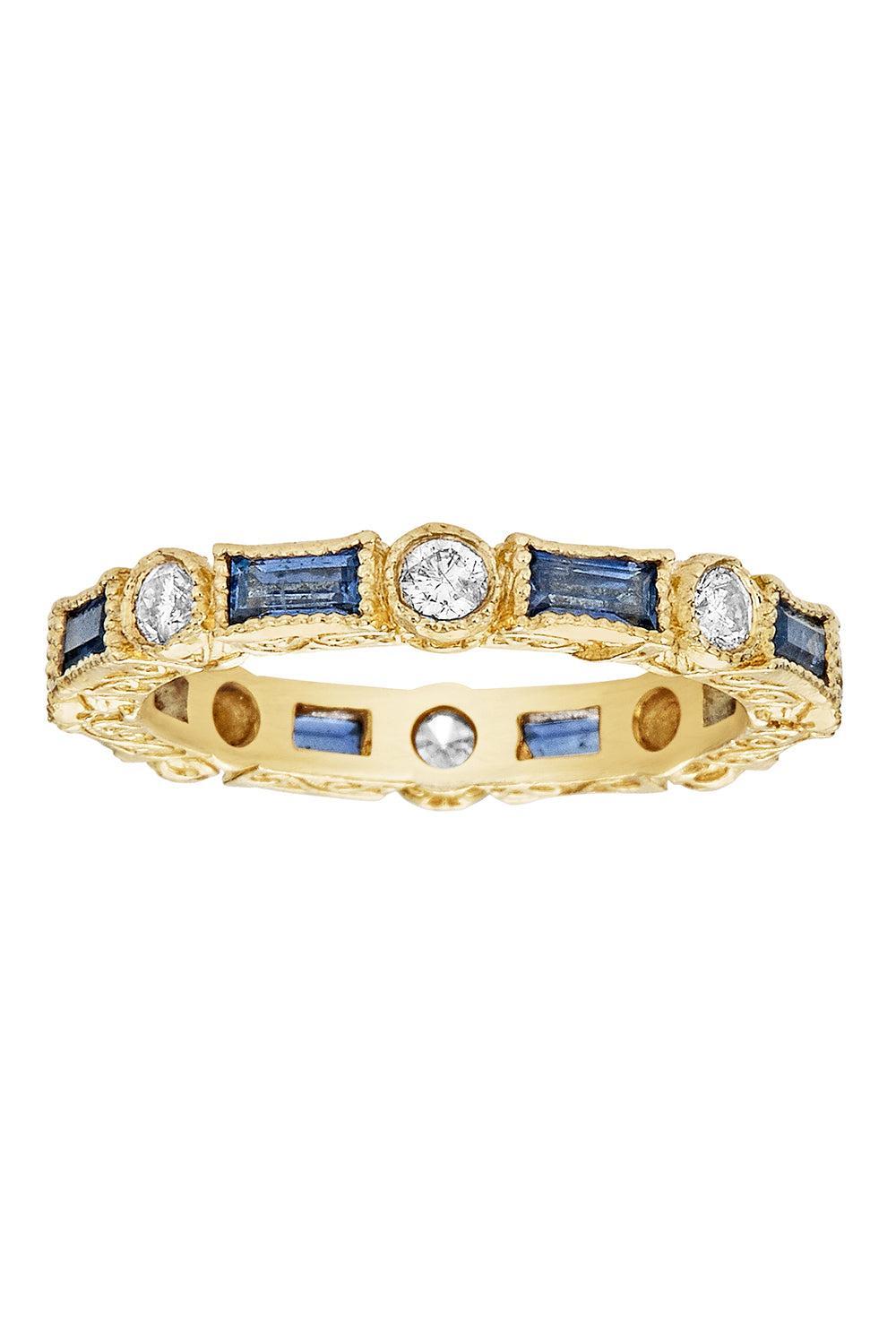 Blue Sapphire Diamond Modern Etruscan Stack Ring-YELLOW GOLD-6.25-JEWELRYFINE JEWELRING-TANYA FARAH