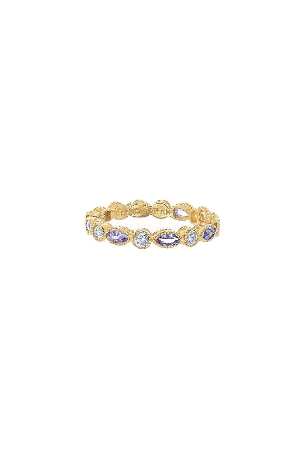 Modern Etruscan Purple Sapphire Diamond Eternity Bezel Stack Ring-YELLOW GOLD-7-JEWELRYFINE JEWELRING-TANYA FARAH