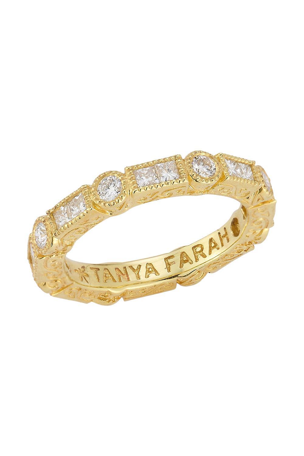 White Diamond Modern Etruscan Stack Ring-YELLOW GOLD-6.25-JEWELRYFINE JEWELRING-TANYA FARAH