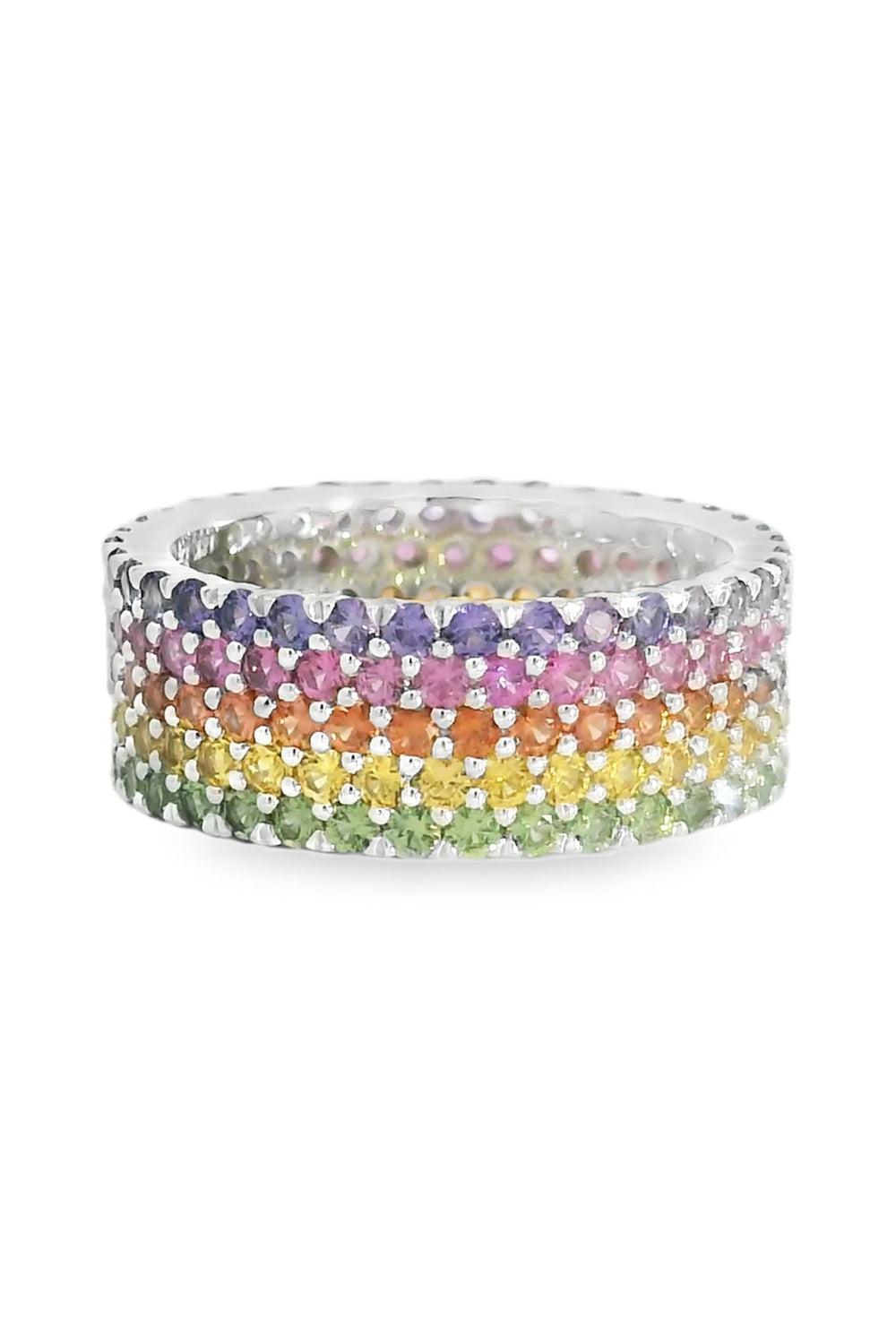 Rainbow Sapphire Five Row Ring-WHITE GOLD-6-JEWELRYFINE JEWELRING-LISA NIK