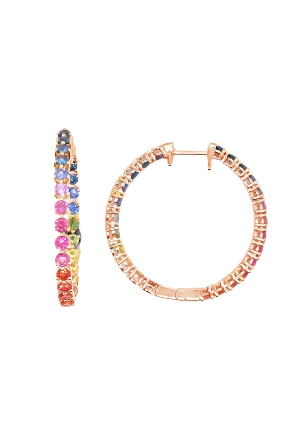 Rainbow Sapphire Inside Outside Hoop Earrings-ROSE GOLD-JEWELRYFINE JEWELEARRING-LISA NIK