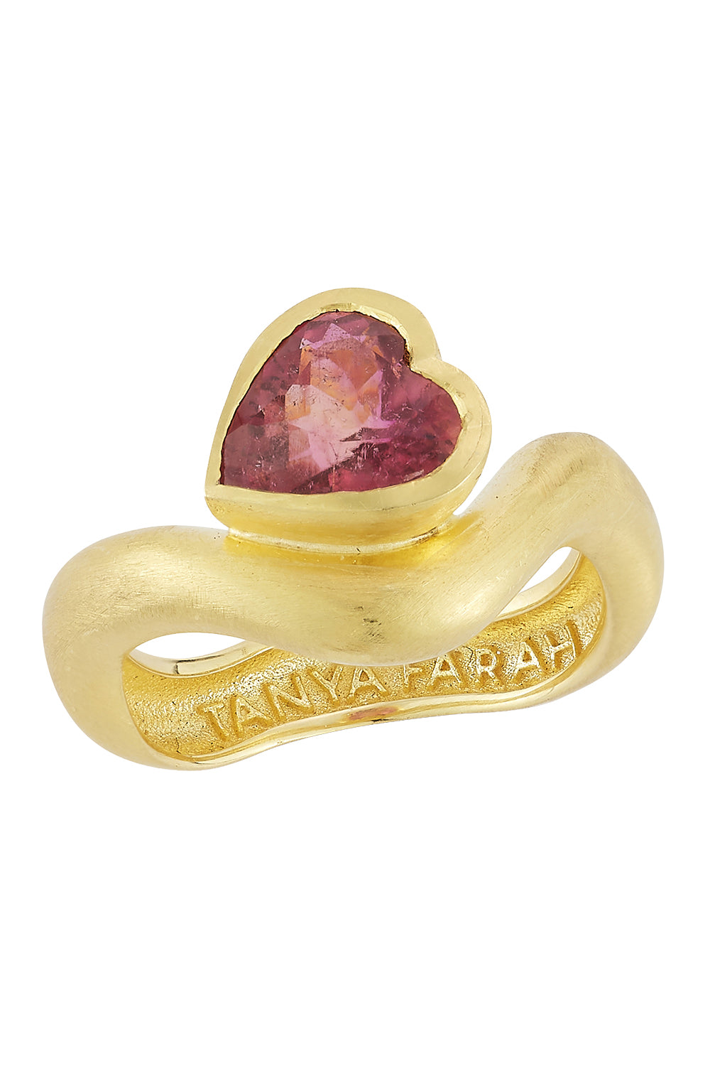 Pink Tourmaline Heart Wave Gold Ring