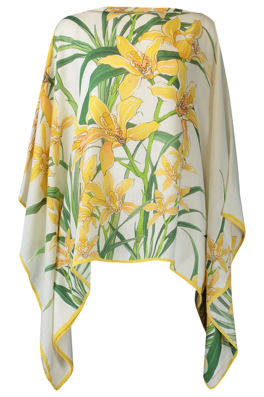 Floral Print Poncho - Dancing Lady Flowers-YELLOW-O/S-CLOTHINGTOPPONCHO-RANI ARABELLA