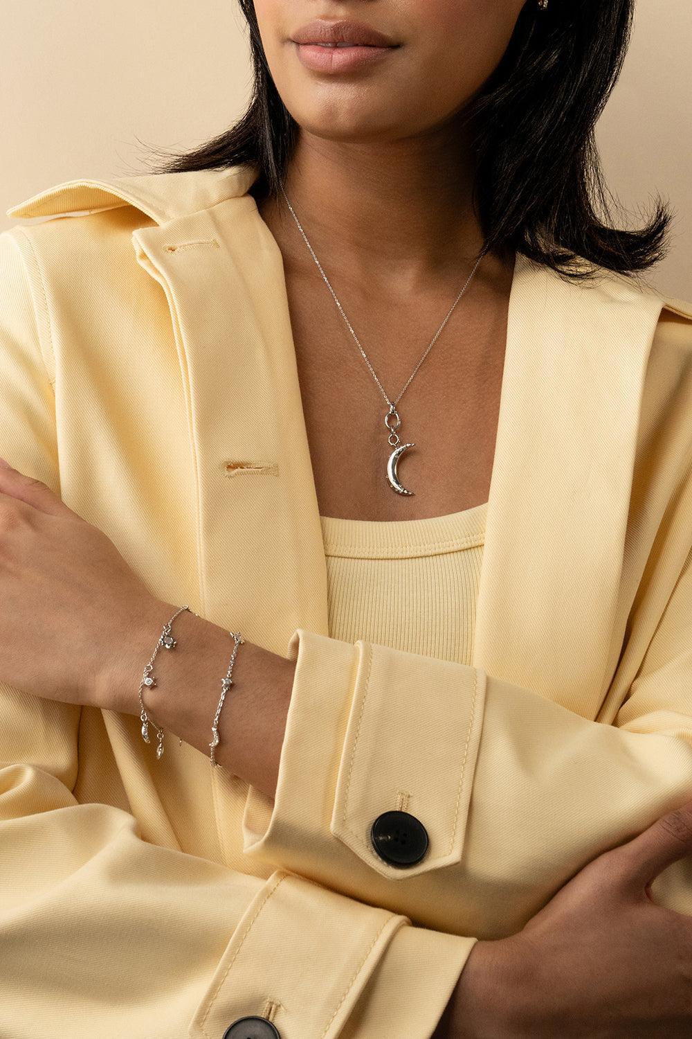 White Sapphire Dream Moon Pendant-SILVER-JEWELRYFINE JEWELPENDANT-MONICA RICH KOSANN