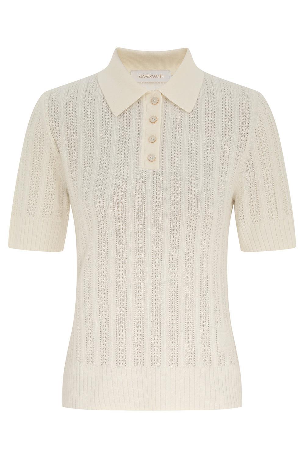 Short Sleeve Rib Knit Polo-CREAM-0-CLOTHINGTOPBLOUSE-ZIMMERMANN