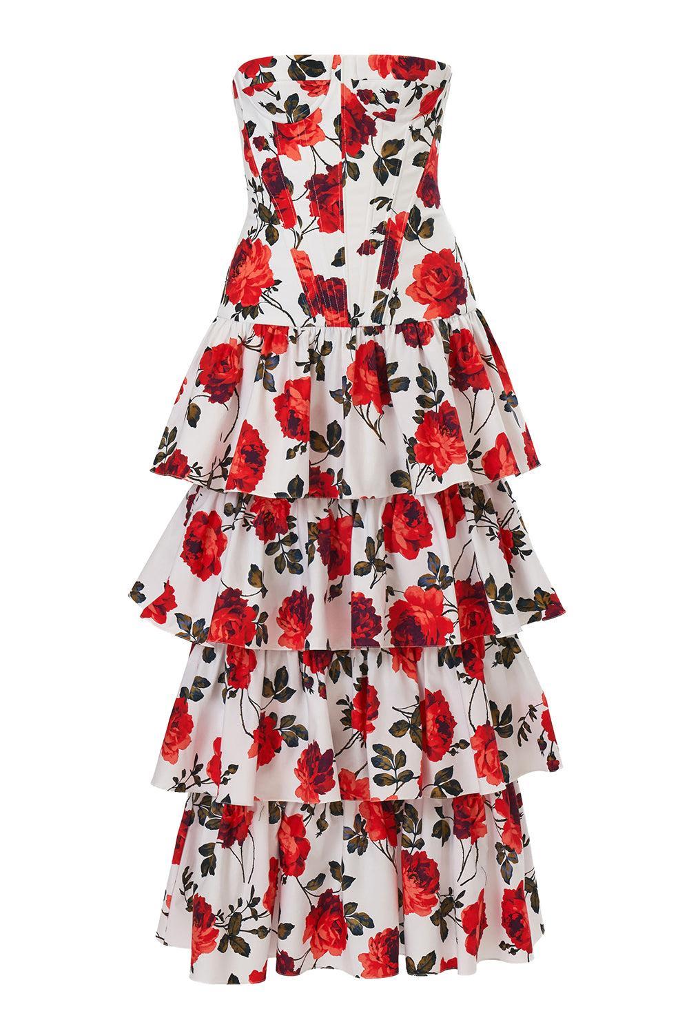 Strapless Corsetted Tiered Ruffle Dress-MULTI-10-CLOTHINGDRESSCASUAL-CAROLINA HERRERA