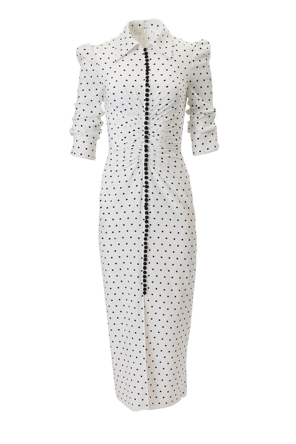 Button Front Shirt Dress-POLKADOT-2-CLOTHINGDRESSCASUAL-CAROLINA HERRERA