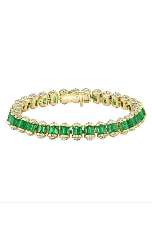 Diamond Emerald Medium Ripple Bracelet-YELLOW GOLD-6.5-JEWELRYFINE JEWELBRACELET O-SHAY JEWELRY