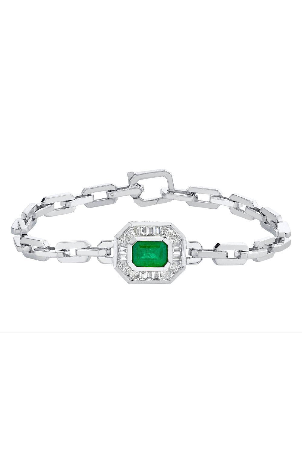 Emerald Diamond Halo Deco Link Bracelet-YELLOW GOLD-6.5-JEWELRYFINE JEWELBRACELET O-SHAY JEWELRY