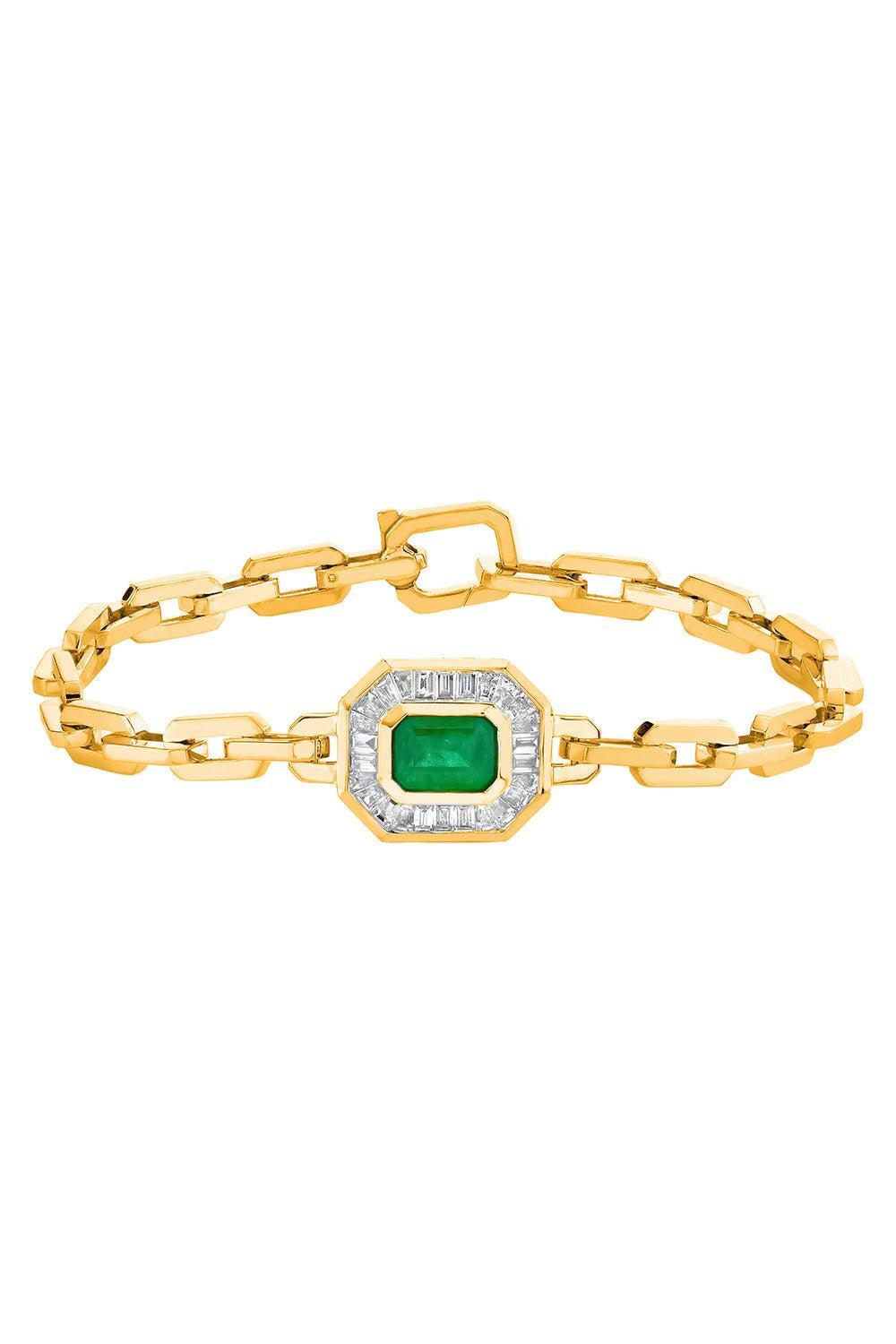 Emerald Diamond Halo Deco Link Bracelet-YELLOW GOLD-6.5-JEWELRYFINE JEWELBRACELET O-SHAY JEWELRY