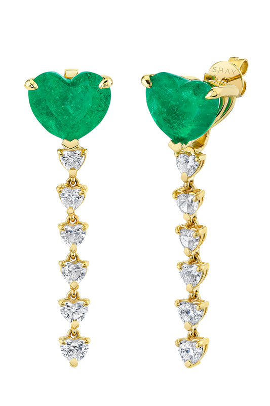 Emerald Diamond Heart Ear Jackets