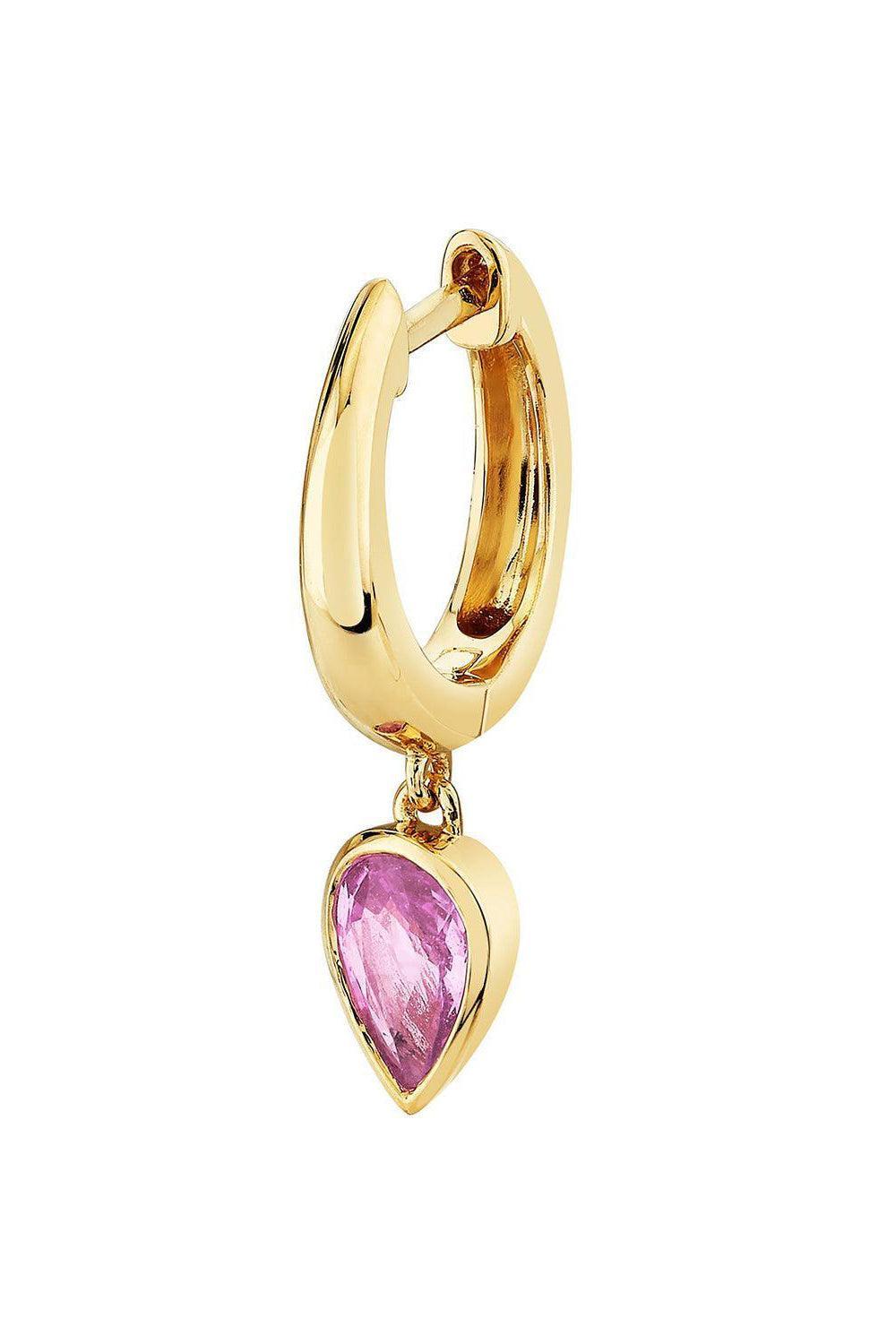 Pink Sapphire Pear Drop Huggie Earring-YELLOW GOLD-JEWELRYFINE JEWELEARRING-SHAY JEWELRY
