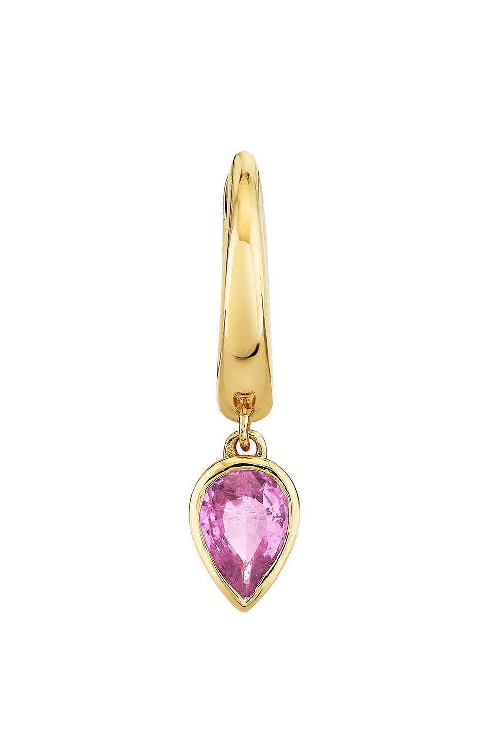 Pink Sapphire Pear Drop Huggie Earring-YELLOW GOLD-JEWELRYFINE JEWELEARRING-SHAY JEWELRY