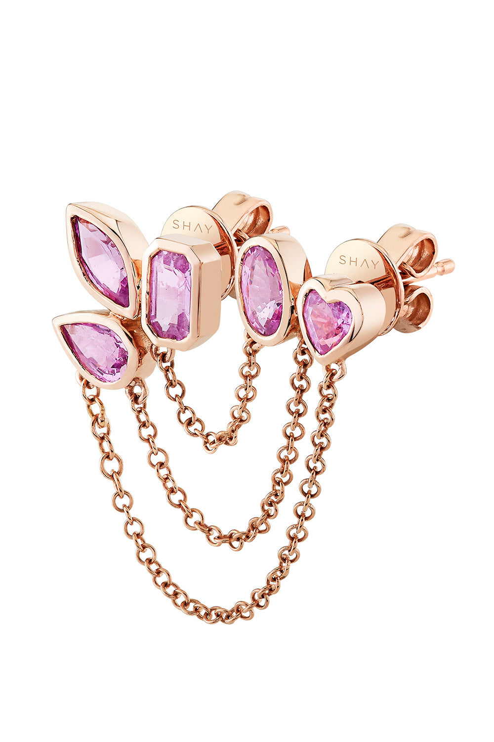 Pink Sapphire Duo Chain Link Stud Earring