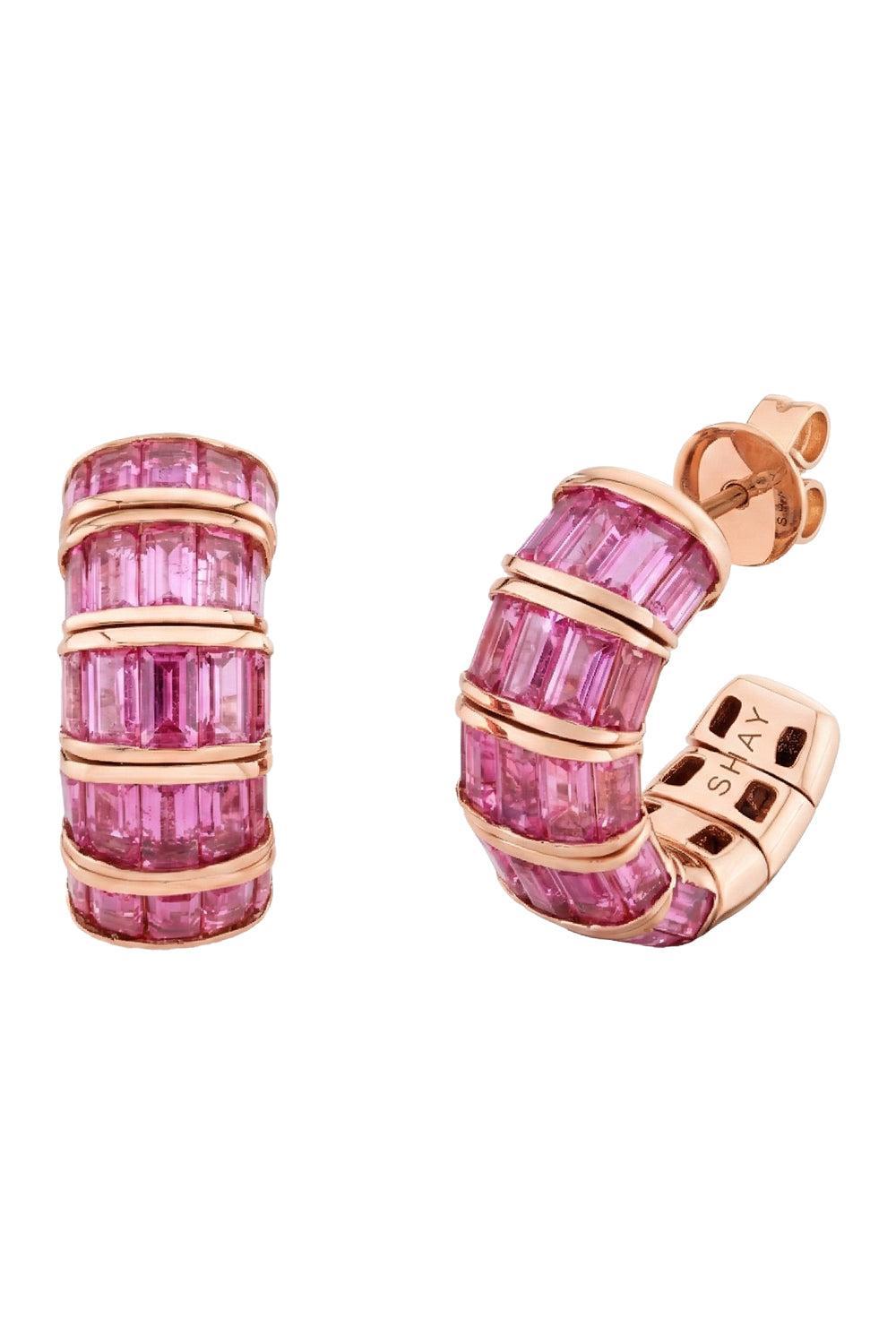 Pink Sapphire Stretch Earrings-ROSE GOLD-JEWELRYFINE JEWELEARRING-SHAY JEWELRY