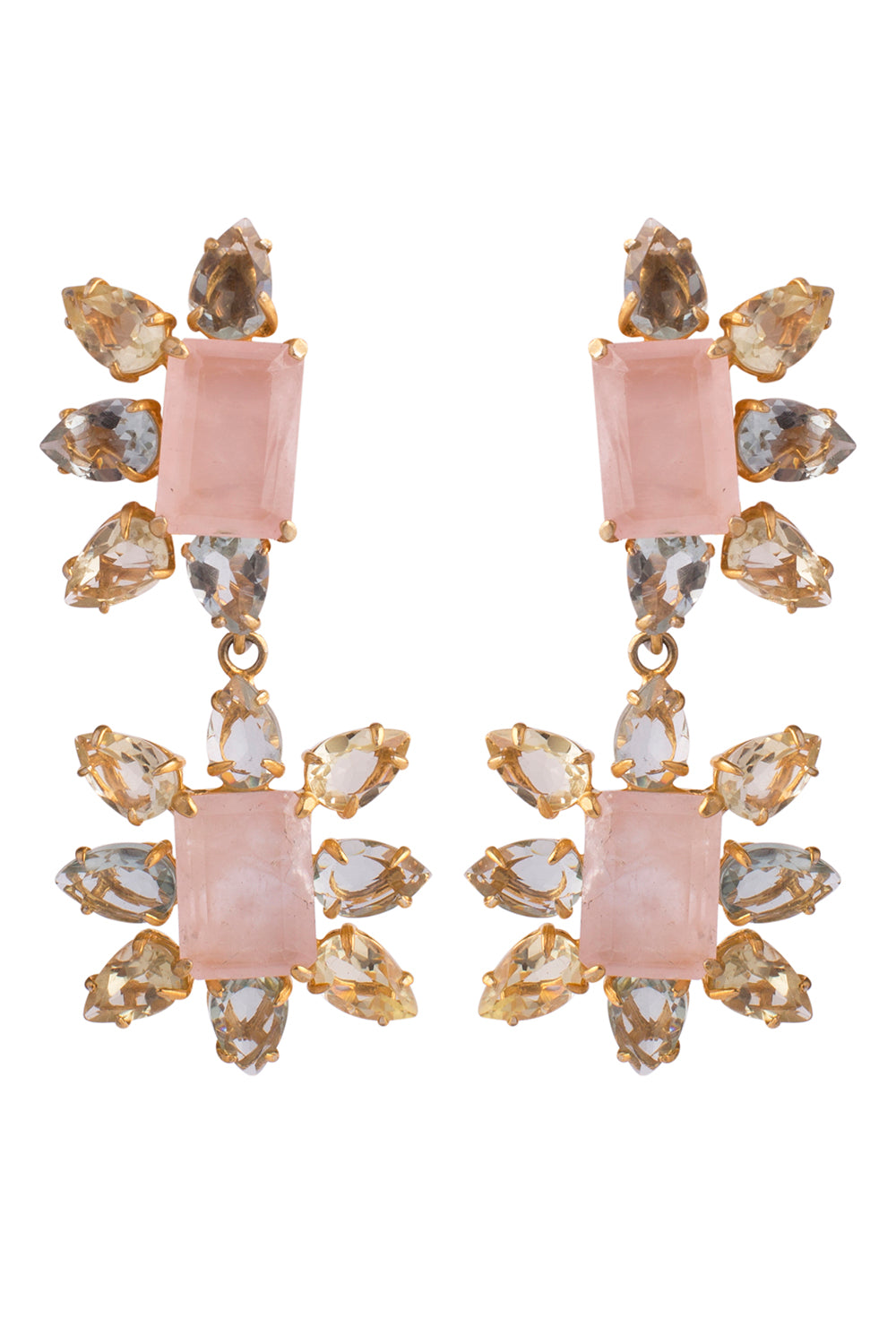 Rose Quartz Green Amethyst Earrings