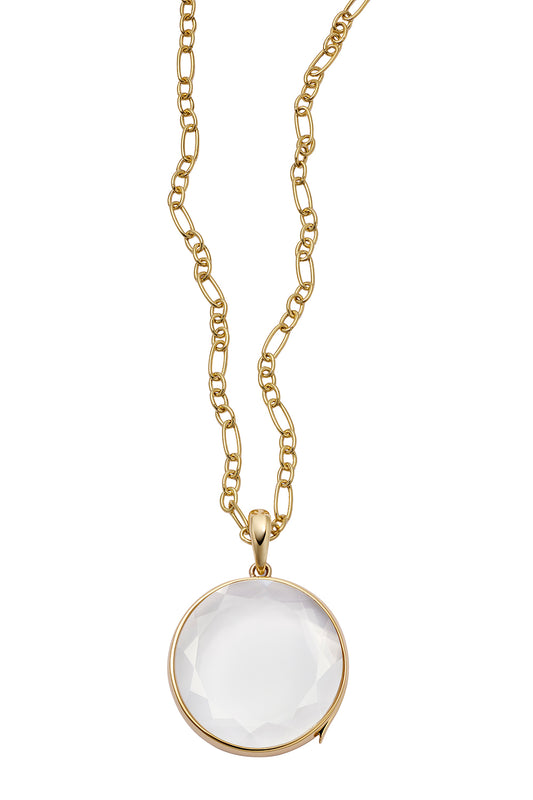 Round Large Locket Figaro Chain Necklace