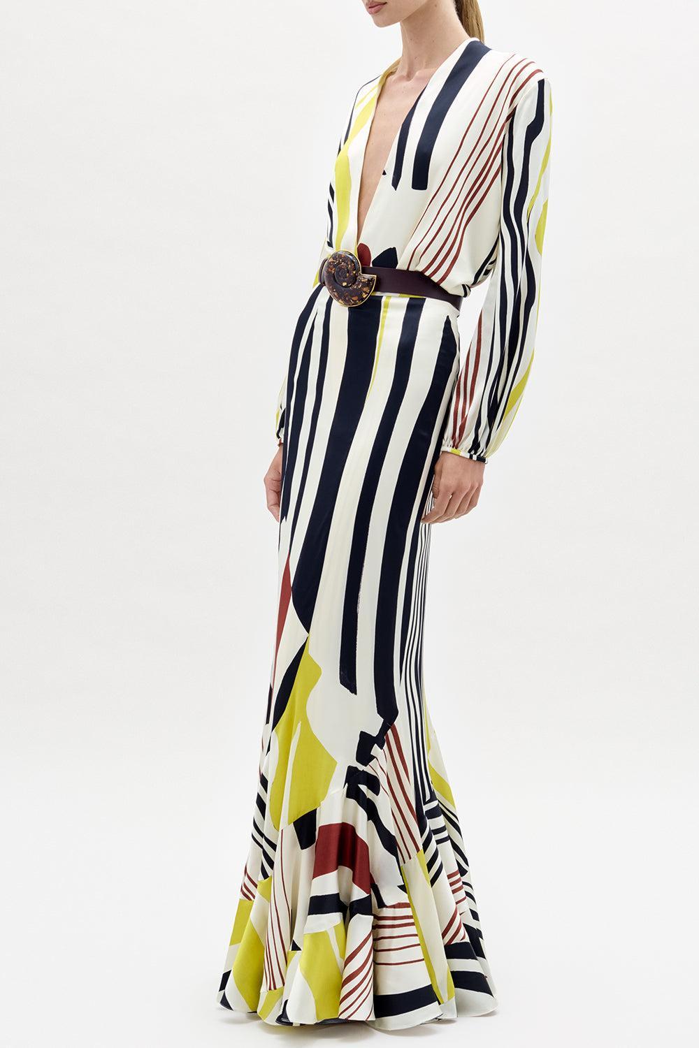 Florina Skirt - Distorted Multicolor Stripes-MULTI-XS-CLOTHINGSKIRTMAXI-SILVIA TCHERASSI