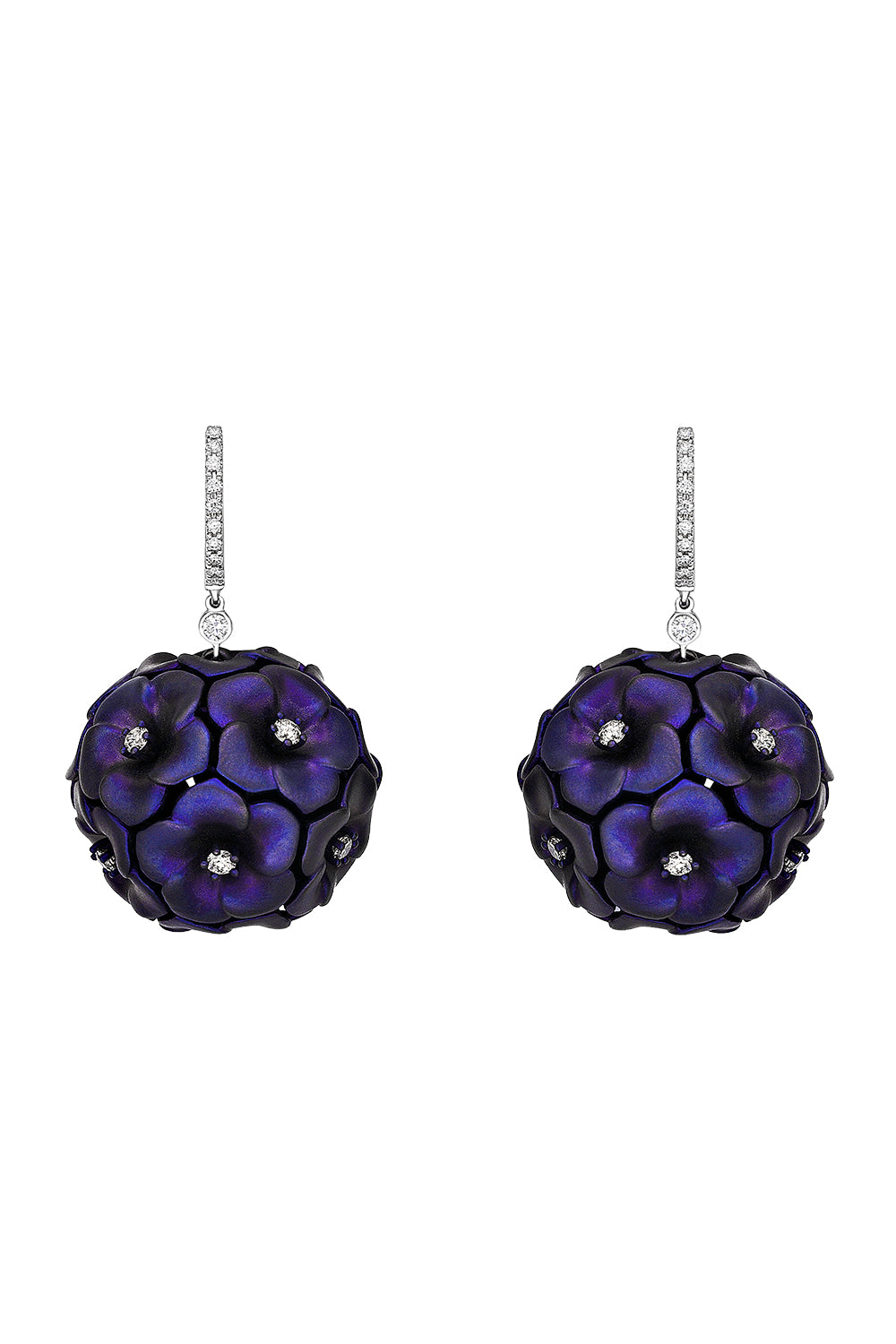 Diamond Purple Flower Ball Earrings