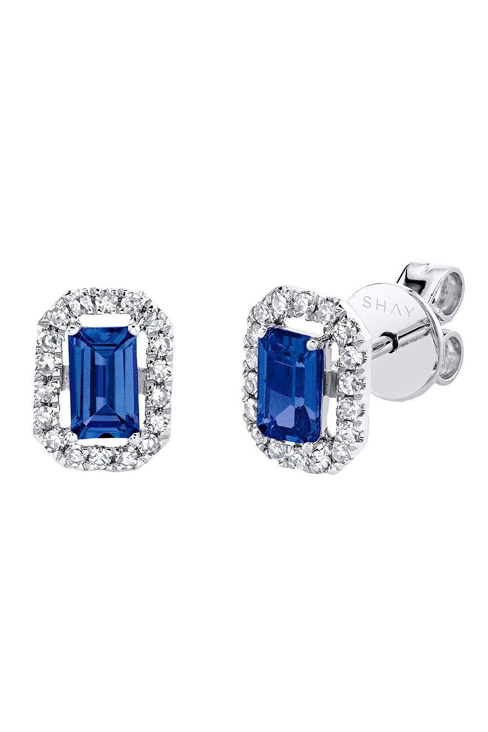 Diamond Blue Sapphire Mini Me Stud Earrings-WHITE GOLD-JEWELRYFINE JEWELEARRING-SHAY JEWELRY