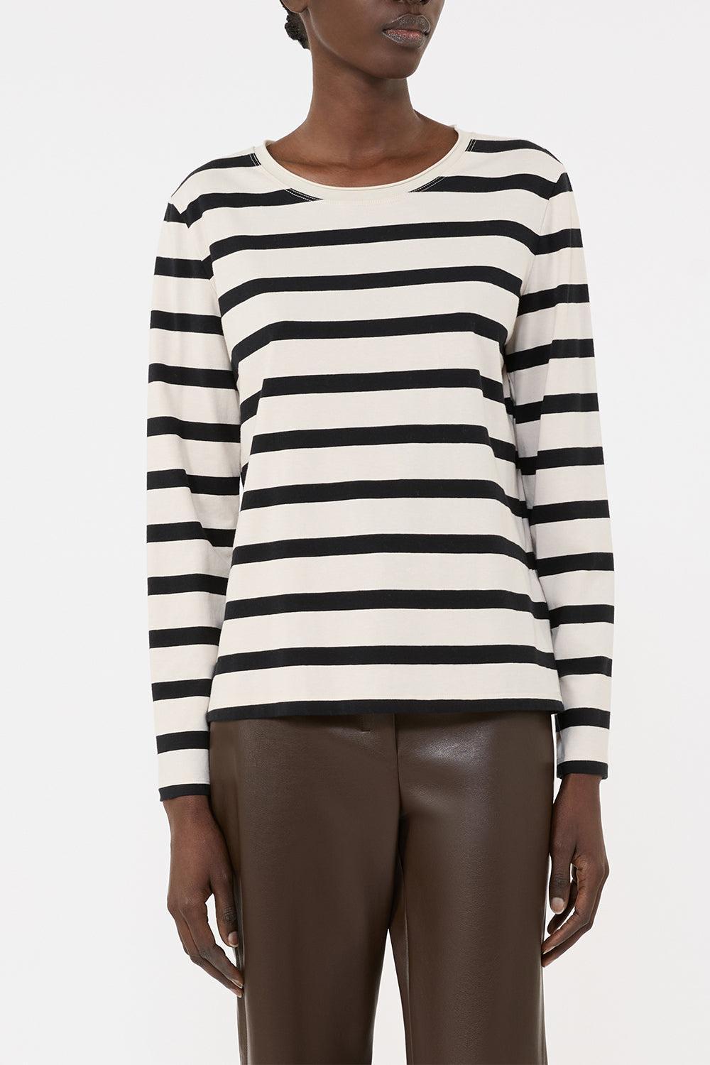 Long Sleeve Stripe T-Shirt-WHITE/BLACK-XS-CLOTHINGTOPKNITS-MAX MARA