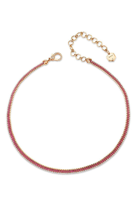 Ruby Sapphire diamond Triple Stack Necklace-ROSE GOLD-JEWELRYFINE JEWELNECKLACE O-SHAY JEWELRY