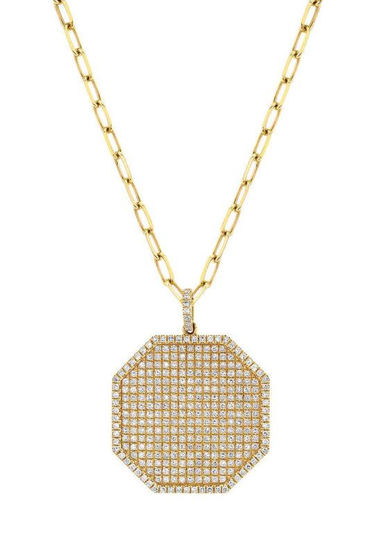 Diamond Pave Octagon Disc Necklace-YELLOW GOLD-24-JEWELRYFINE JEWELNECKLACE O-SHAY JEWELRY