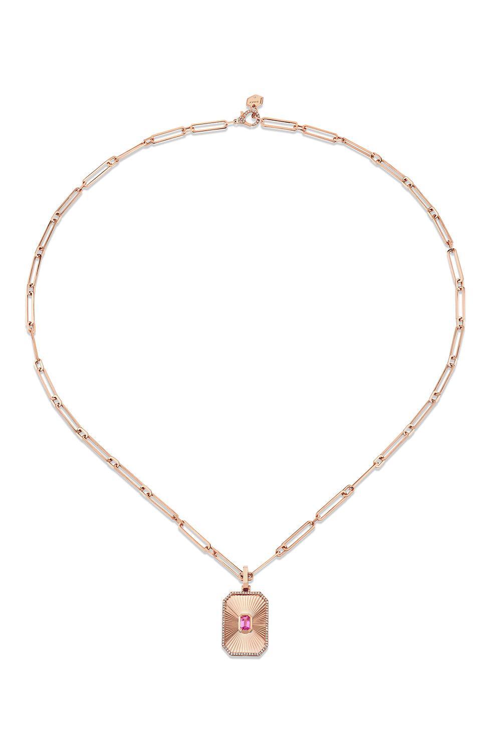 Pink Sapphire Radiant Deco Necklace-ROSE GOLD-24-JEWELRYFINE JEWELNECKLACE O-SHAY JEWELRY