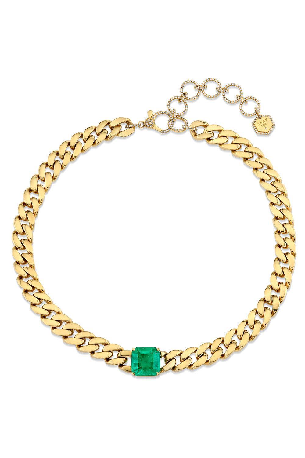 Emerald Solid Flat Link Choker Necklace-YELLOW GOLD-10MM-JEWELRYFINE JEWELNECKLACE O-SHAY JEWELRY
