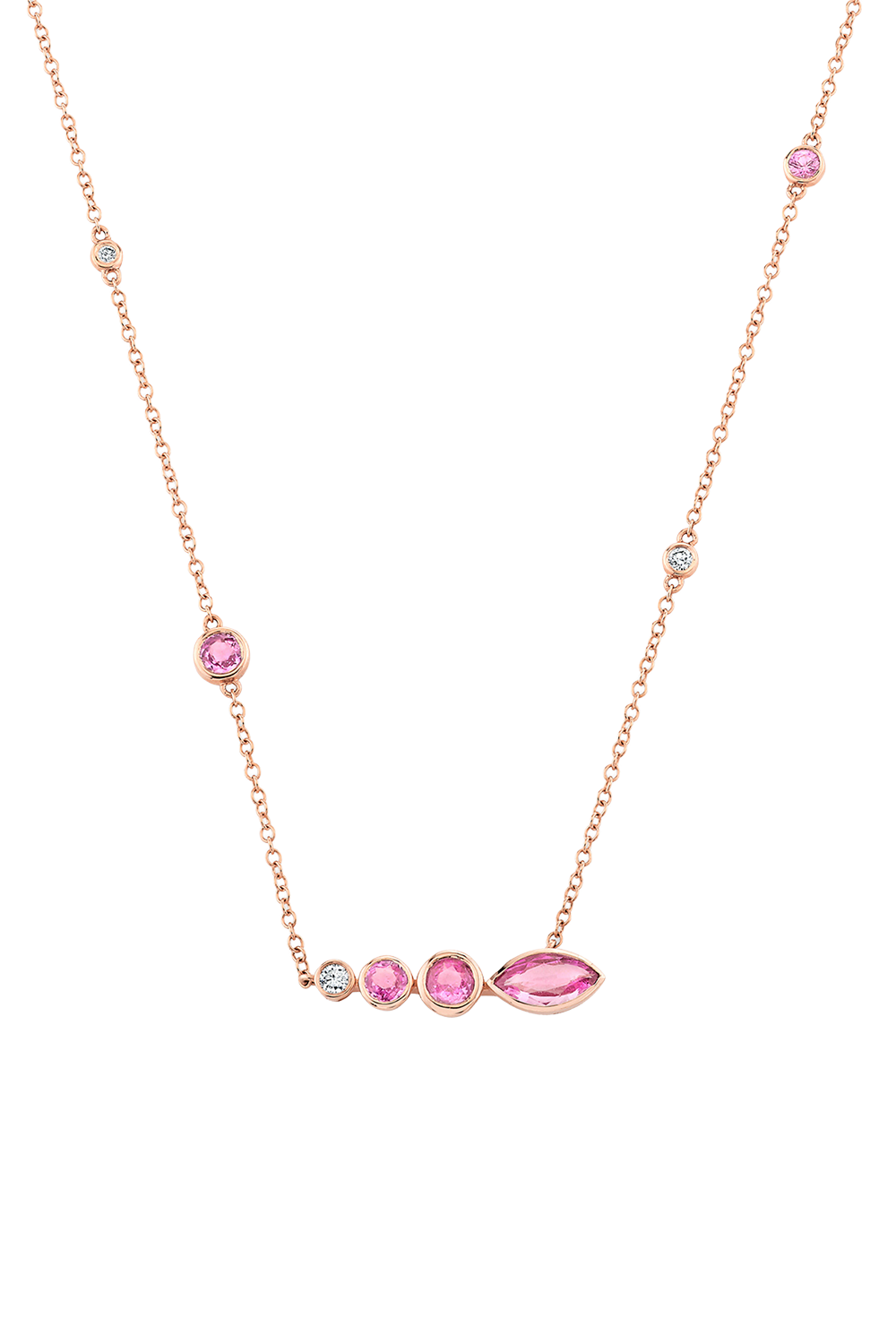 Pink Sapphire Diamond Riviera Station Necklace