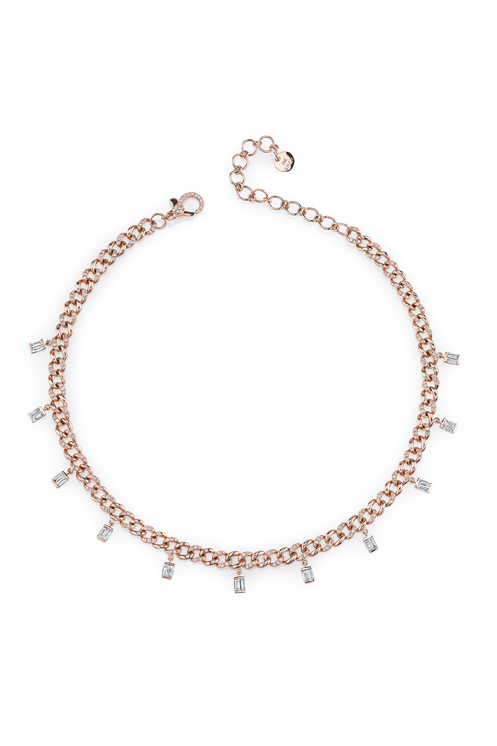 Diamond Baguette Drop Link Choker Necklace