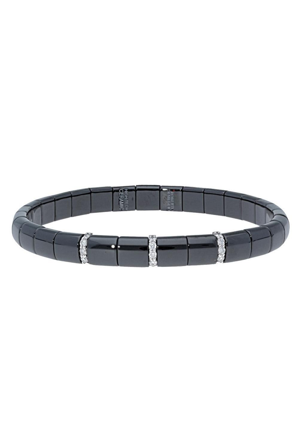 Three Diamond Bar Black Pura Stretch Bracelet-WHITE GOLD-JEWELRYFINE JEWELBRACELET O-ROBERTO DEMEGLIO