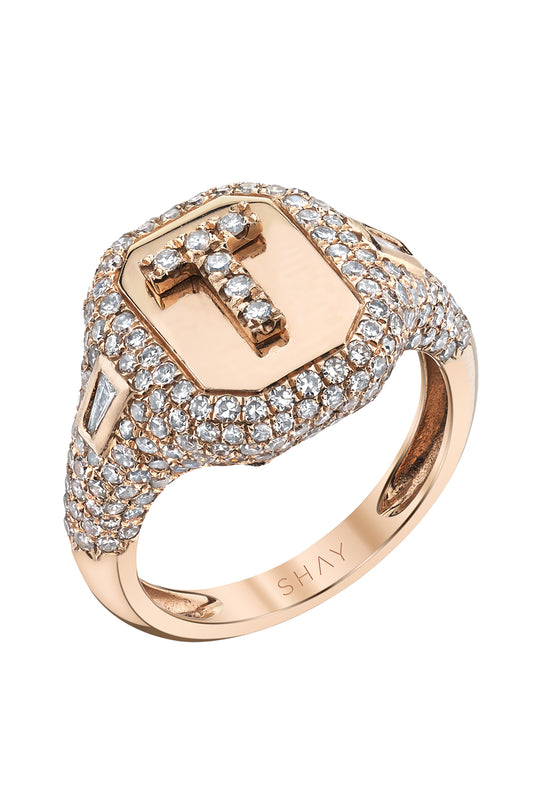 Diamond T Initial Pinky Ring