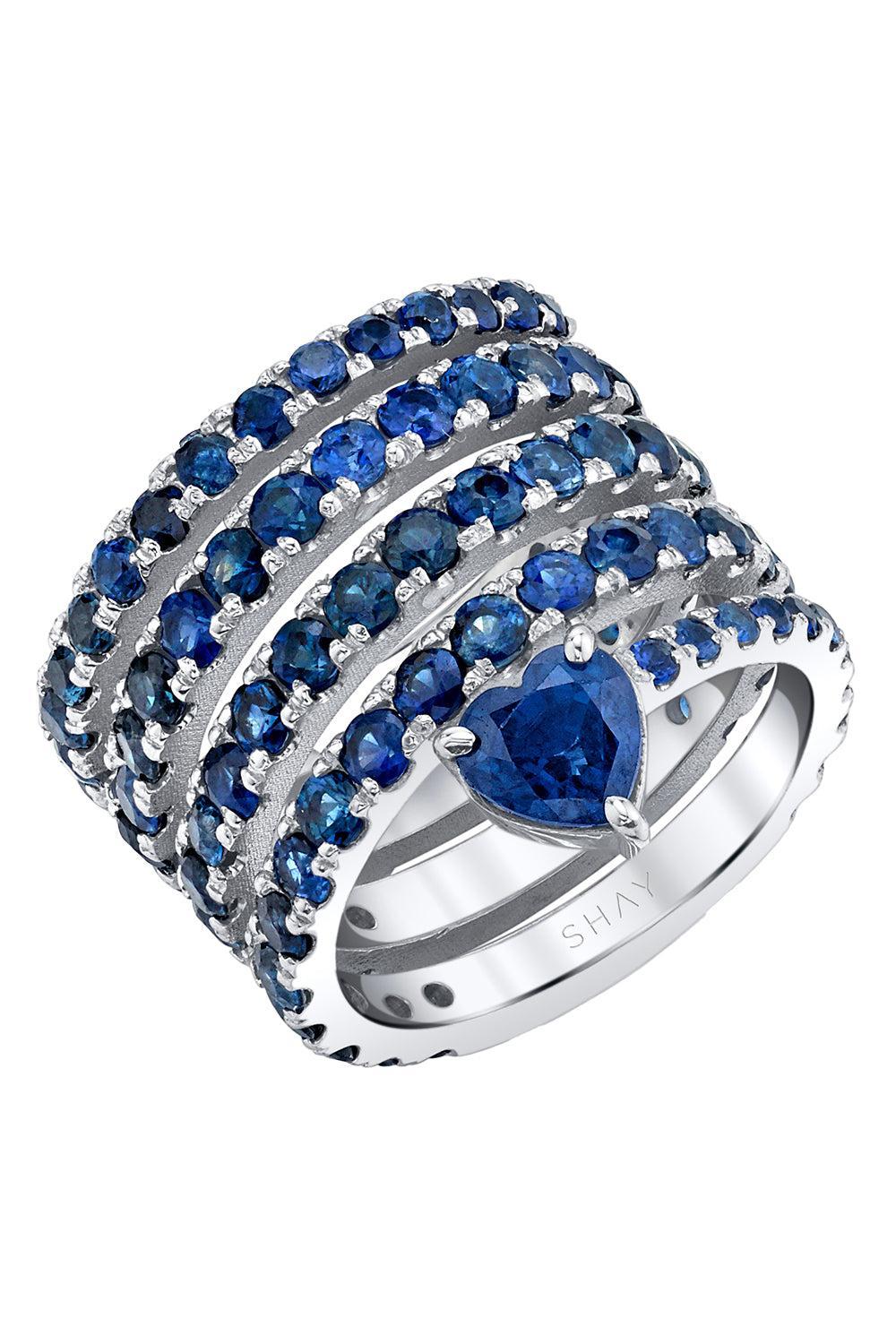 Blue Sapphire Spiral Heart Pinky Ring-WHITE GOLD-3.25-JEWELRYFINE JEWELRING-SHAY JEWELRY