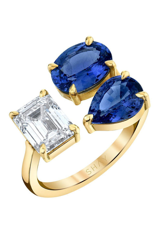 Blue Sapphire Diamond Triple Threat Ring-YELLOW GOLD-6.5-JEWELRYFINE JEWELRING-SHAY JEWELRY