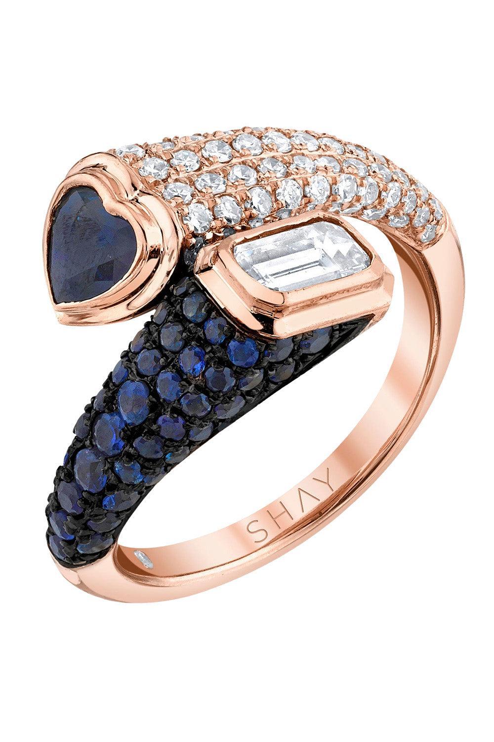 Blue Sapphire Diamond Bypass Pinky Ring-ROSE GOLD-4-JEWELRYFINE JEWELRING-SHAY JEWELRY