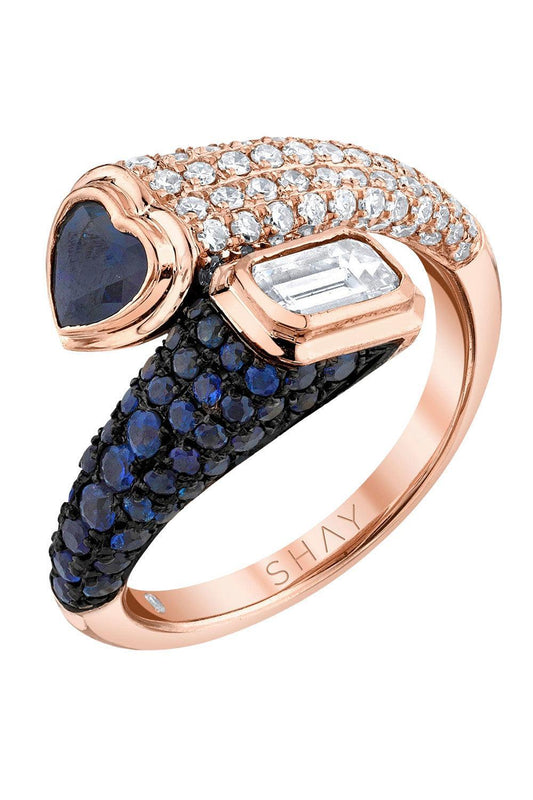 Blue Sapphire Diamond Bypass Pinky Ring-ROSE GOLD-4-JEWELRYFINE JEWELRING-SHAY JEWELRY