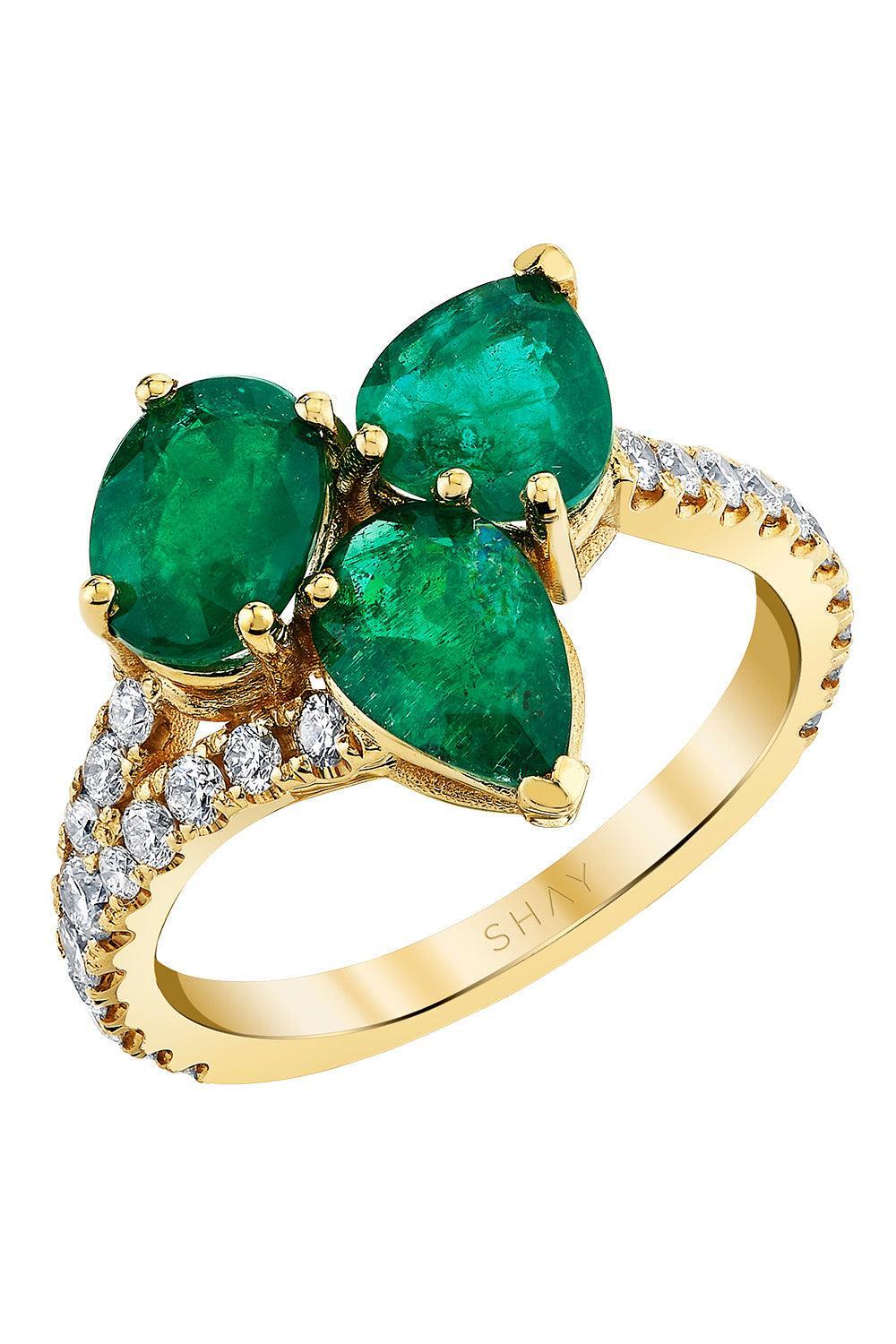 Diamond Emerald Cluster Band Ring-YELLOW GOLD-6-JEWELRYFINE JEWELRING-SHAY JEWELRY