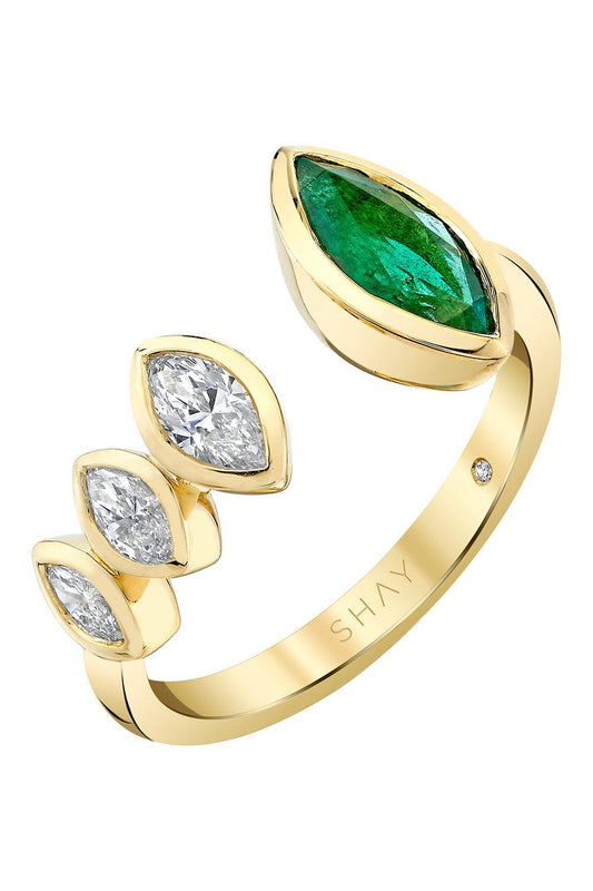 Emerald Diamond Marquise Open Ring-YELLOW GOLD-7-JEWELRYFINE JEWELRING-SHAY JEWELRY