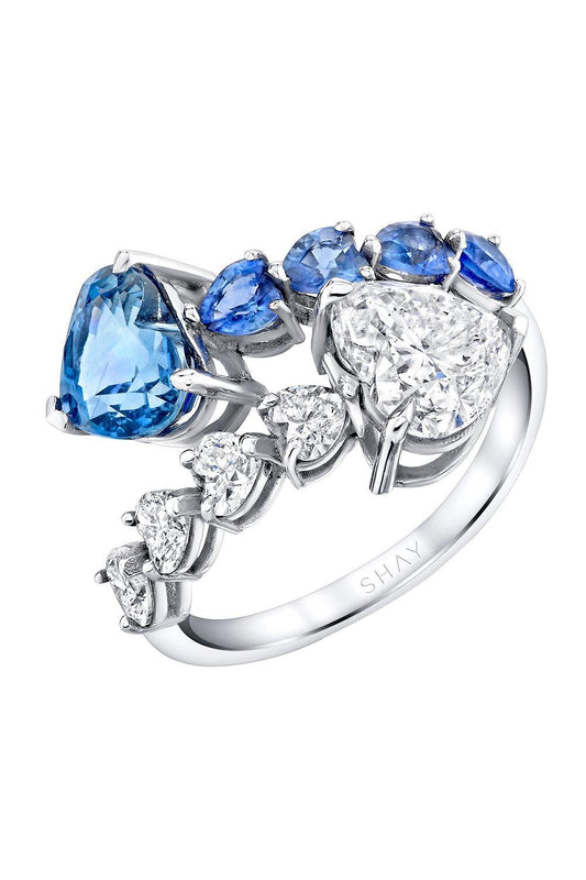 Blue Sapphire Diamond Heart Bypass Ring-WHITE GOLD-6.25-JEWELRYFINE JEWELRING-SHAY JEWELRY